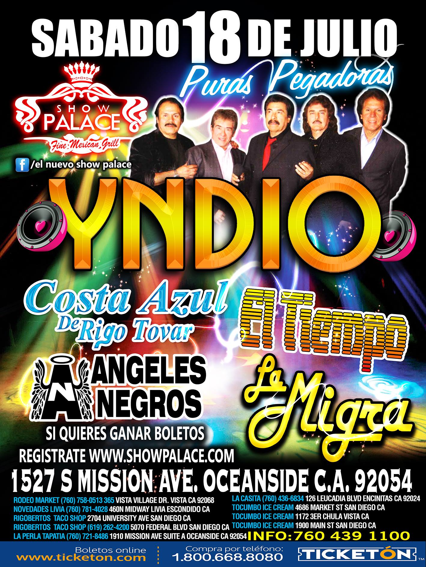GRUPO INDIO/MIGRA/COSTA AZUL Y MAS... Tickets The Show Palace on July