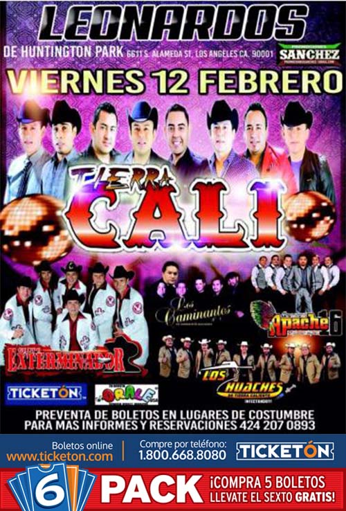 TIERRA CALI & EXTERMINADOR Tickets - The Leonardo's de Huntington Park on  February 12 2016 in Huntington Park - Ticketon