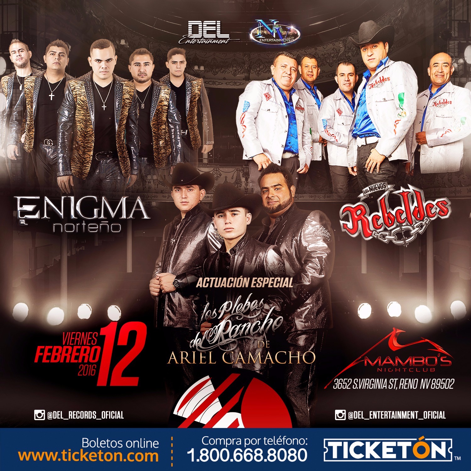 BOLETOS LOS PLEBES,REBELDES,ENIGMA NORTENO EN RENO