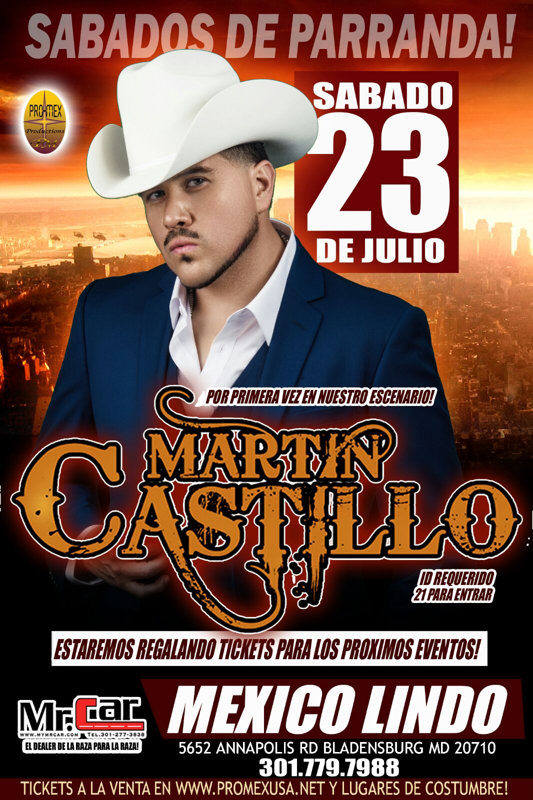 MARTIN CASTILLO Tickets - The Mexico Lindo Night Club on July 23 2016 in  Bladensburg - Ticketon