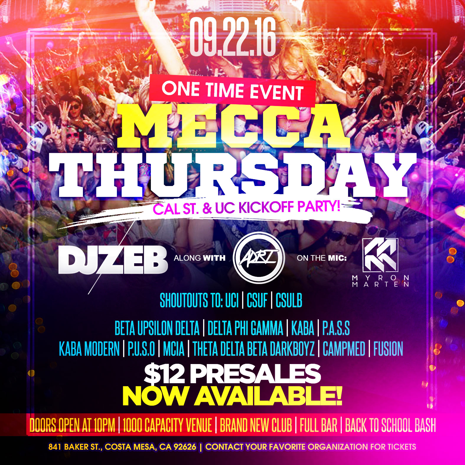 Mecca Thursday Tickets 09/22/16