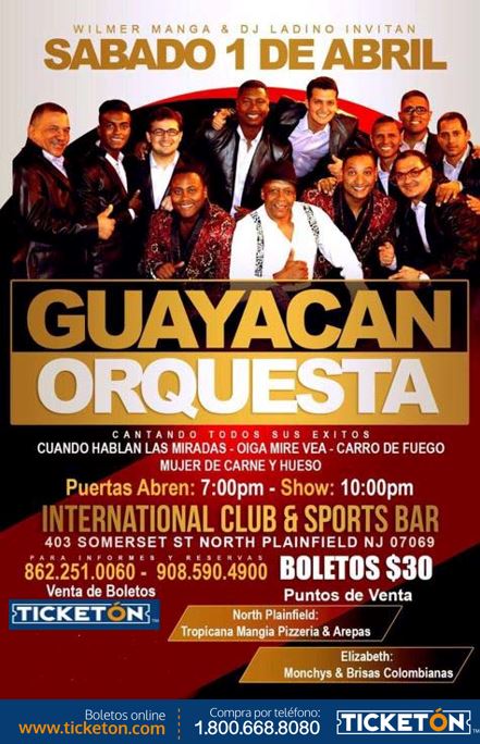 BOLETOS PARA ORQUESTA GUAYACAN EN LOS NEW JERSEY