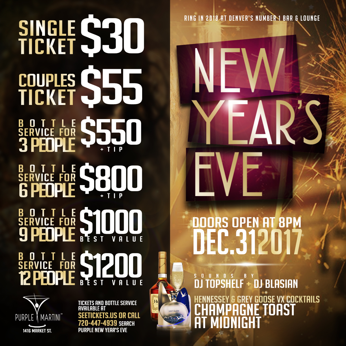 Purple Martini New Year's Eve Tickets 12/31/17