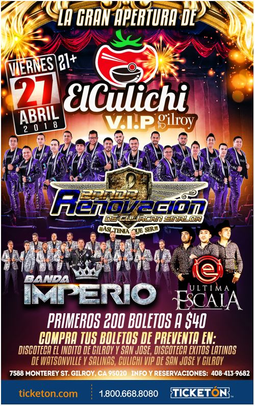 Gran Inauguracion Gilroy Tickets Boletos El Culichi VIP