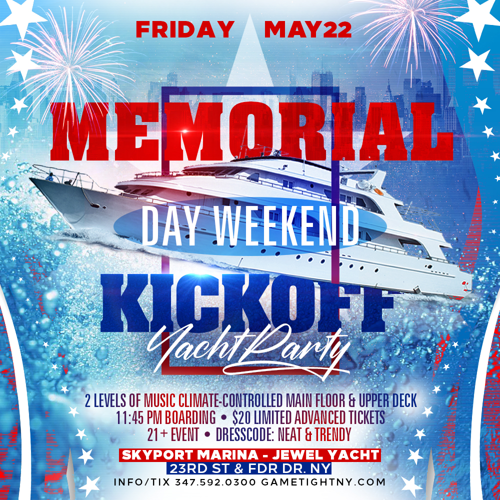 Tickets for NYC Memorial Day Weekend Kickoff Yacht Party Cruise at Skyport Marina 2020