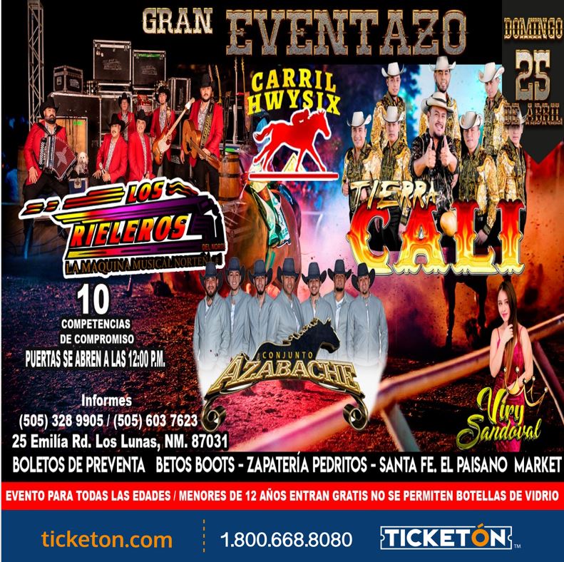 Los Rieleros Tierra Cali Azabache y Mas - Carril Hwysix Tickets Boletos |  Los Lunas NM 4/25/21