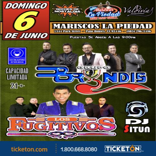 Grupo Bryndis, Los Fugitivos - Mariscos La Piedad Tickets Boletos | Paso  Robles CA - 6/6/21