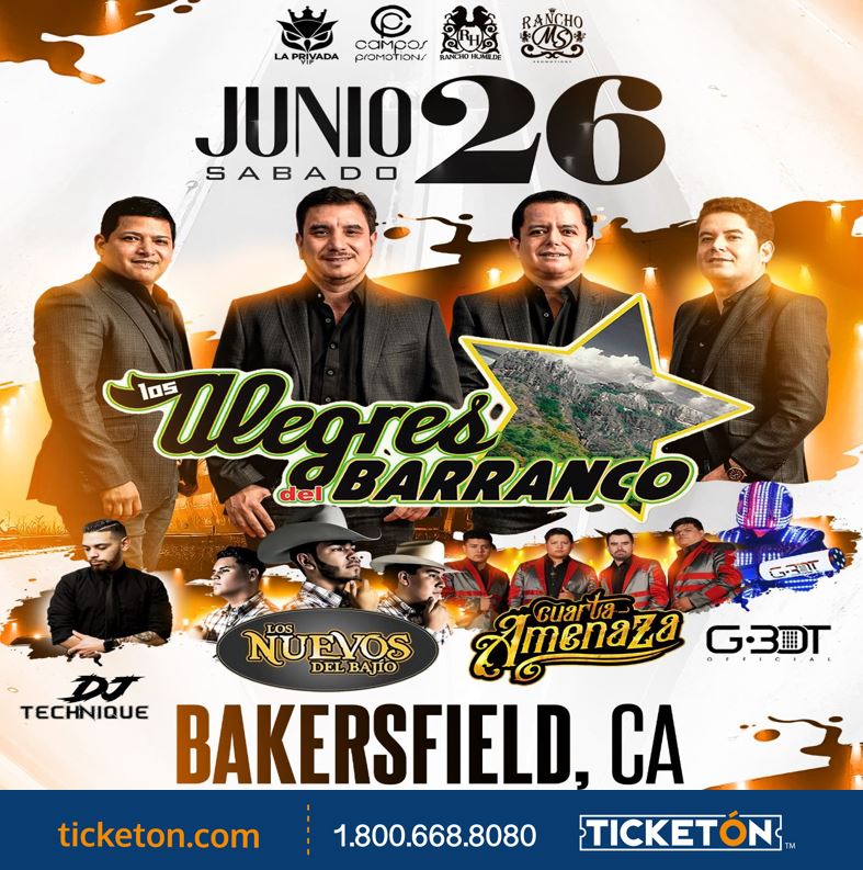 Los Alegres del Barranco Tickets Boletos Bakersfield CA 6/26/21