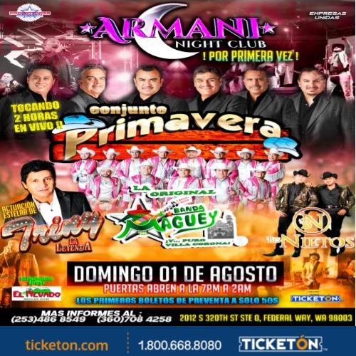 Conjunto Primavera - Armani Night Club Tickets Boletos |Federal Way WA -  8/1/21
