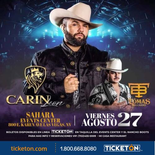 Carin Leon Sahara Event Center Tickets Boletos la Vegas NV 8/27/21