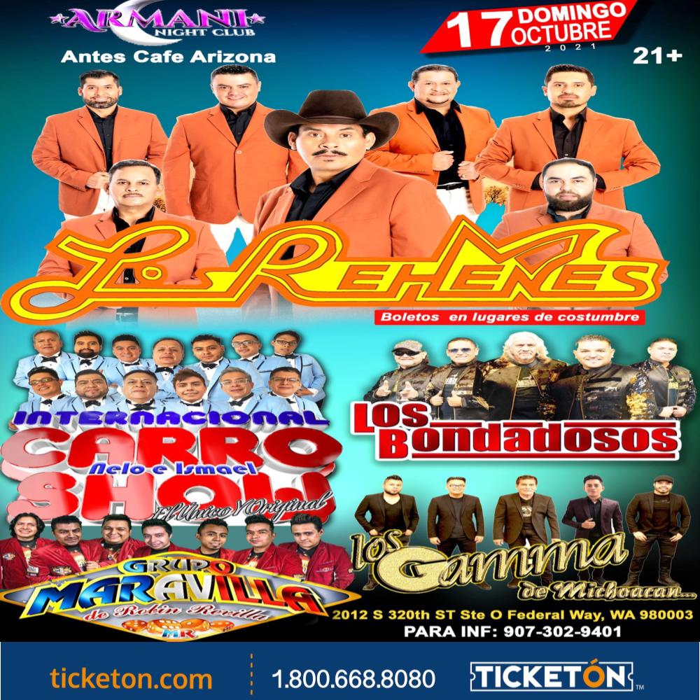 Los Rehenes - Armani Night Club Tickets Boletos | Federal Way WA- 10/17/21