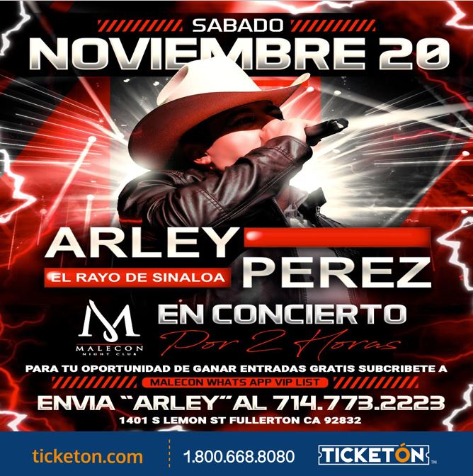 Arley Perez El Malecon Tickets Boletos Fullerton CA 11/20/21