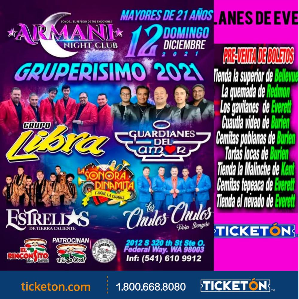 Guardianes de Amor , Grupo Libra -Armani Night Club Tickets Boletos | Federal  Way WA - 12/12/21
