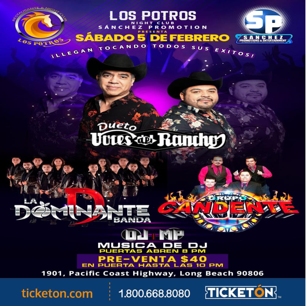 Voces del Rancho, La Dominante- Los Potros Night Club Tickets Boletos ...