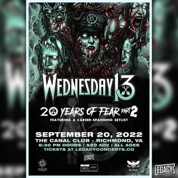 Wednesday 13: 20 Years of Fear at The Canal Club: 