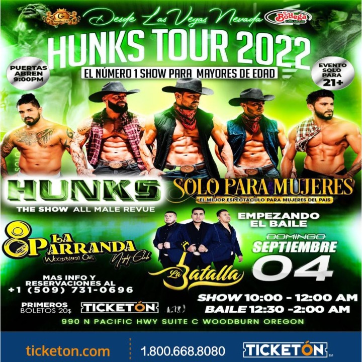 Hunks Tour 2022 - La Parranda Night Club Tickets Boletos | Woodburn, OR-  09/04/22