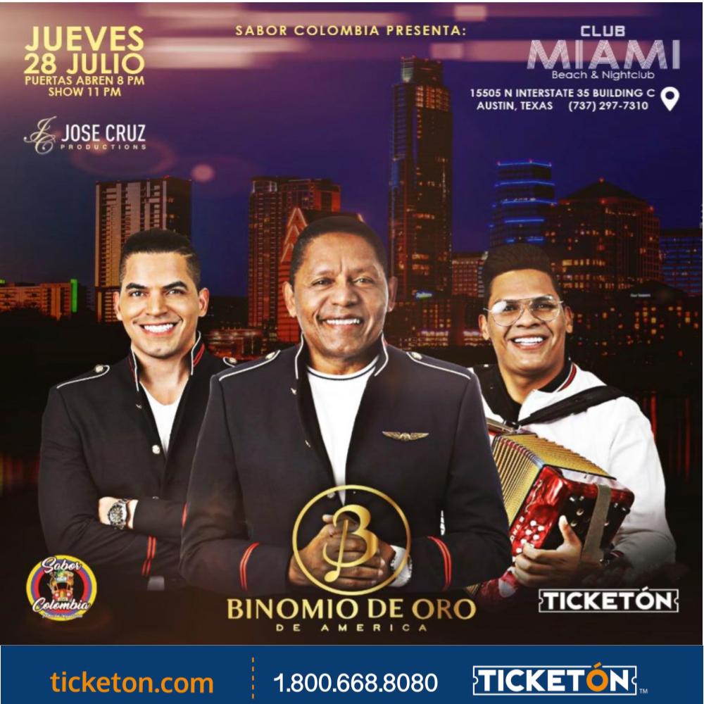 Binomio de Oro - Club Miami Beach Tickets Boletos | Austin, TX - 7/28/22